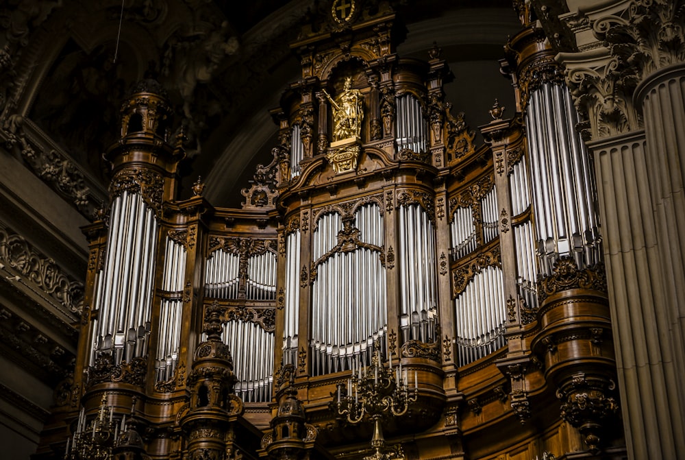a large pipe organ sitting inside of a building
