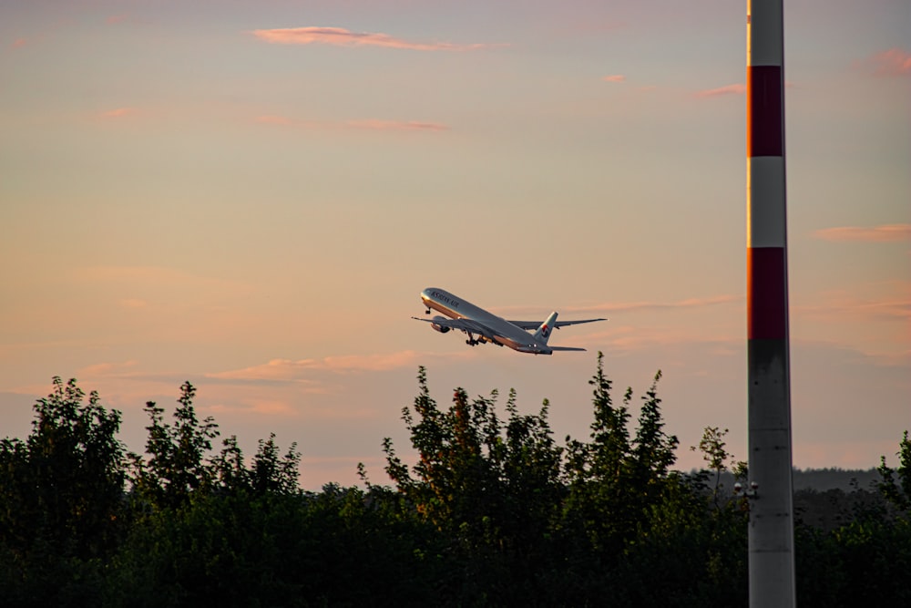 a large jetliner flying through a cloudy sky