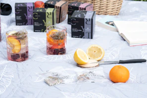 Close-up of colorful Moroccan tea set on a desert picnic blanket