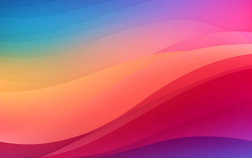 A vibrant abstract design featuring a magenta-to-cyan gradient with floating geometric shapes.