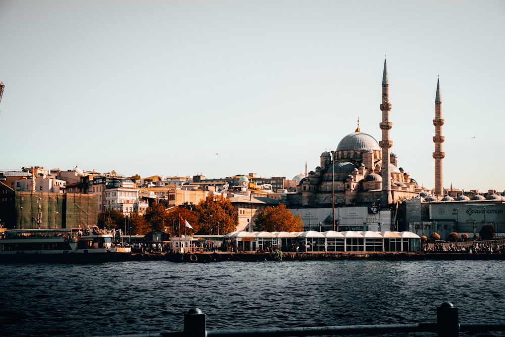 a view of a city with a large building in the background