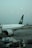 A large passenger airplane is parked at an airport terminal. The plane has the marking 'PIA' on its tail and 'INTERNATIONAL' along its fuselage. Ground support equipment, such as a mobile stairway and service vehicles, are positioned near the aircraft. The sky is overcast, giving a muted and calm atmosphere to the scene.