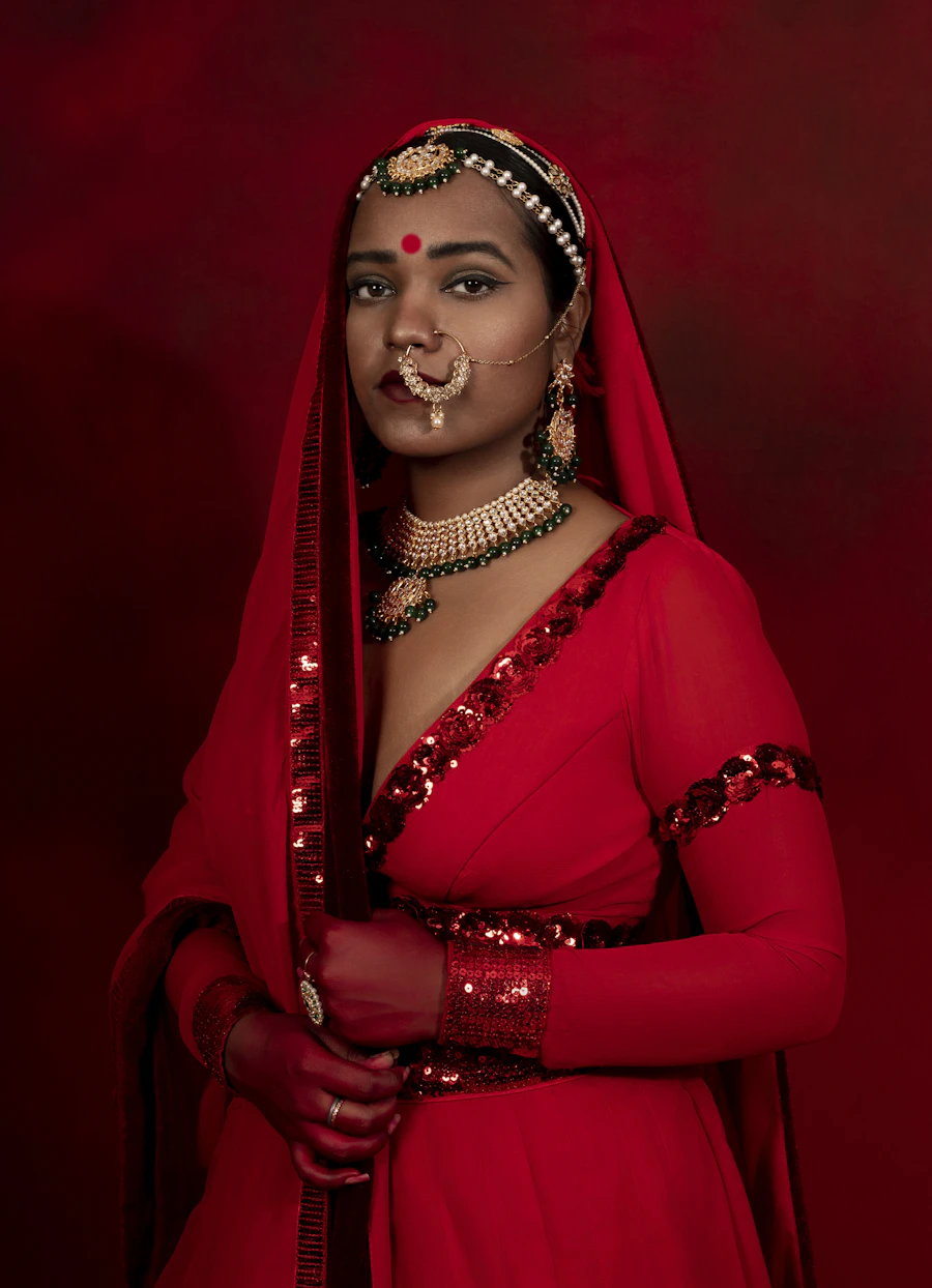 Red festive drape with nose ring