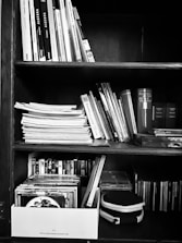 Before and after photos showing a disassembled and fully assembled bookshelf.