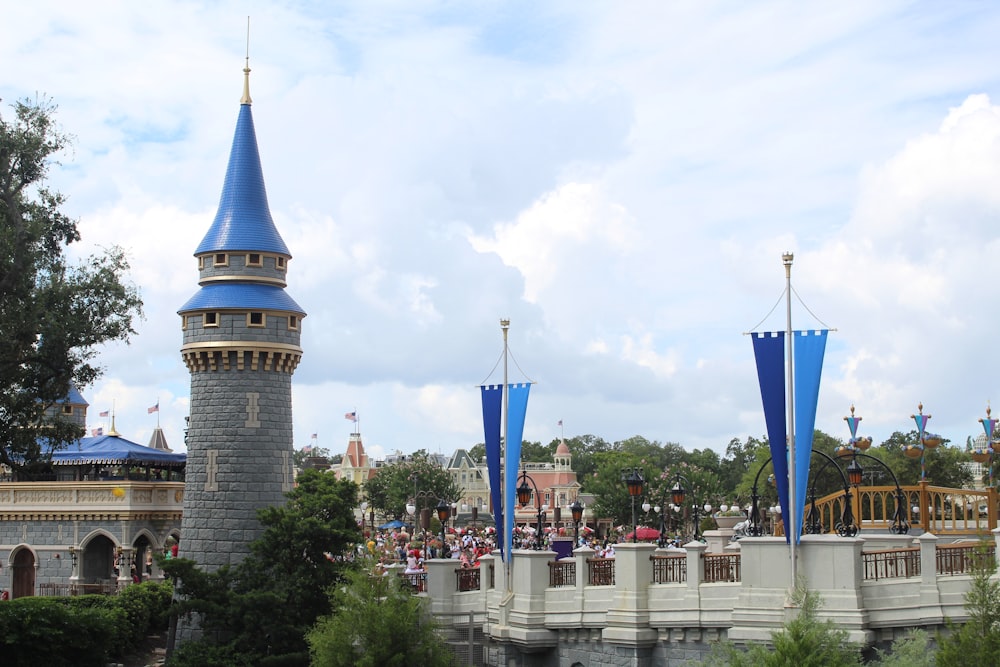 a castle like structure with a blue roof