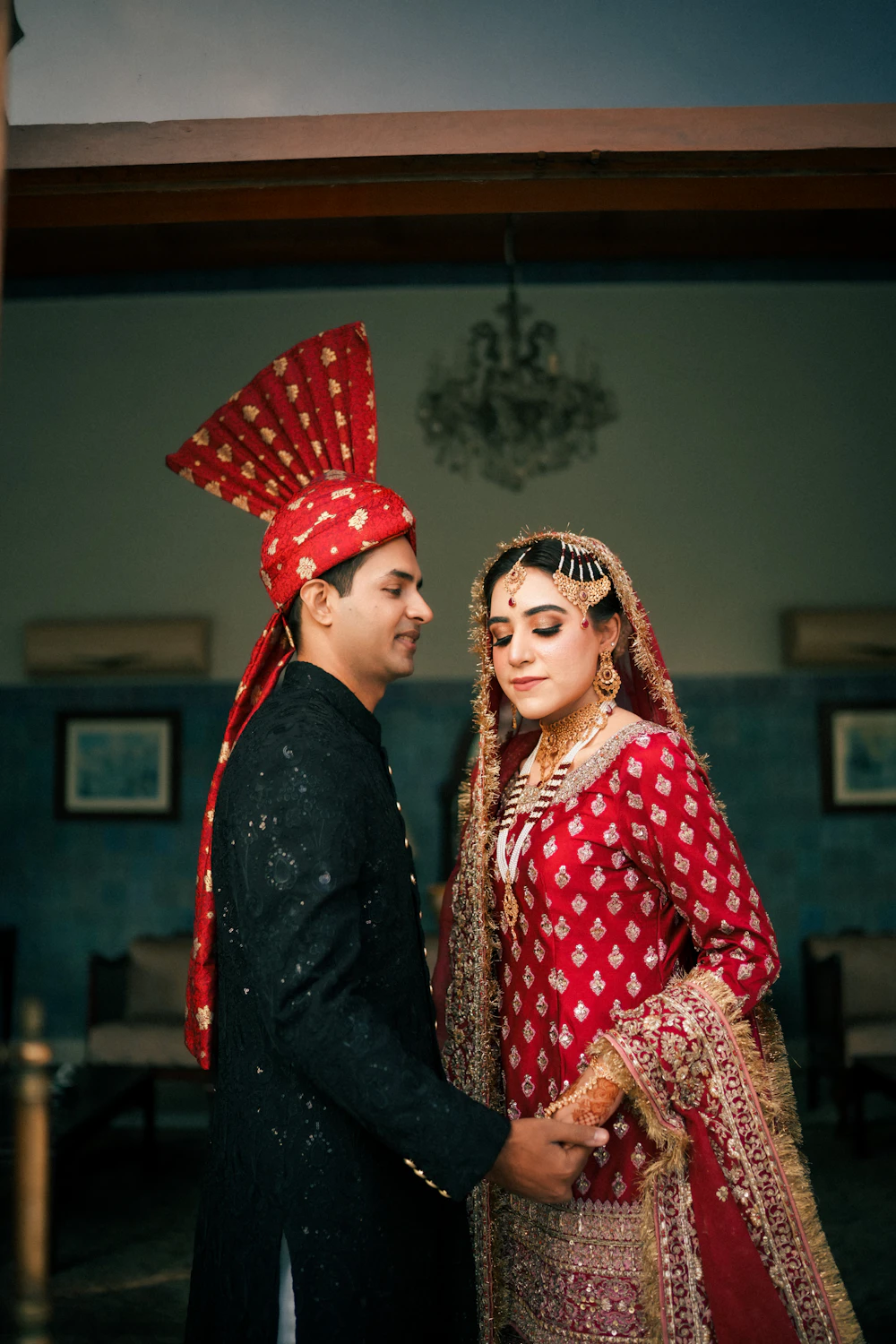 Couple in traditional Indian wedding attire
