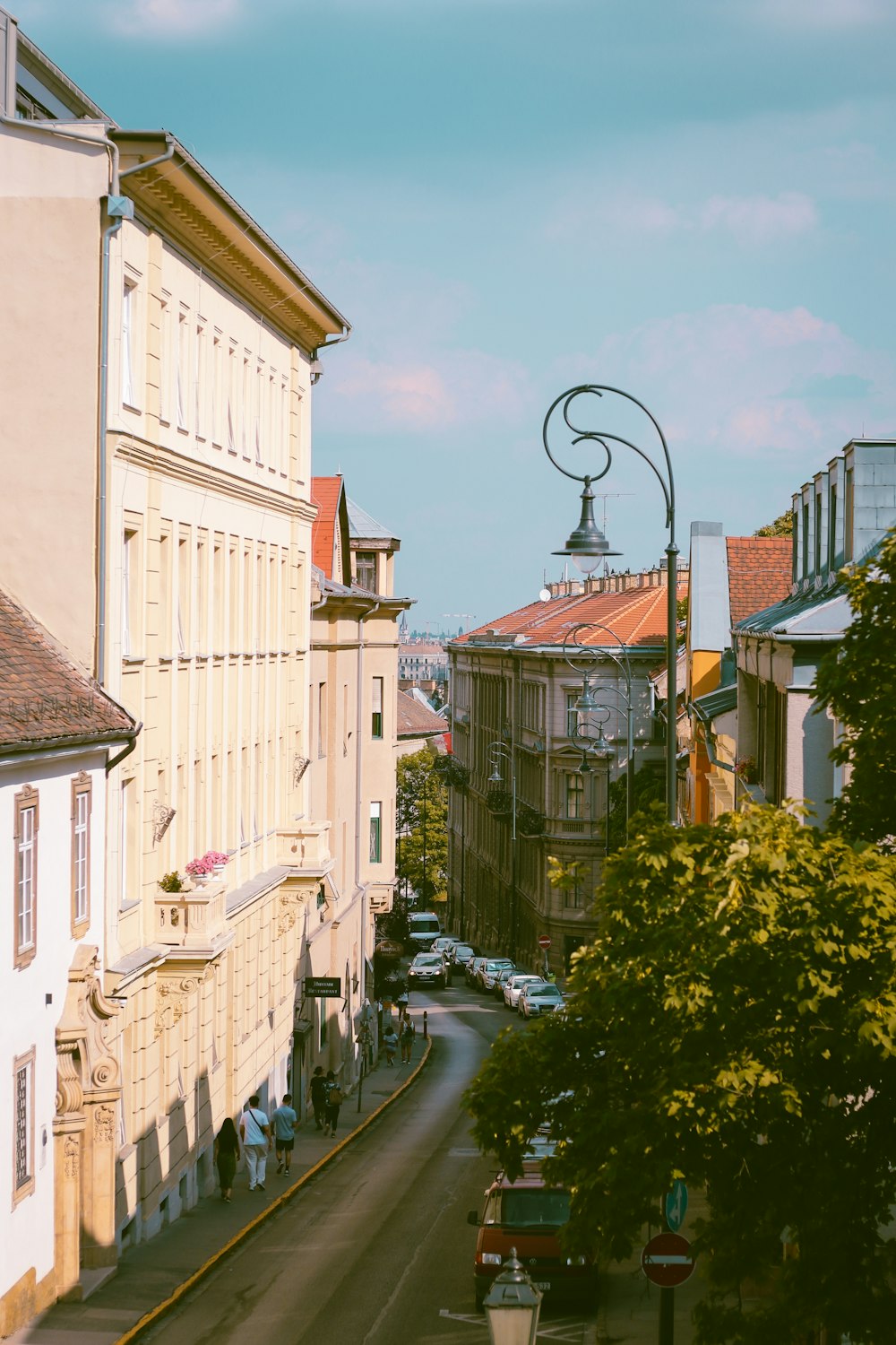 a view of a city street from a high point of view