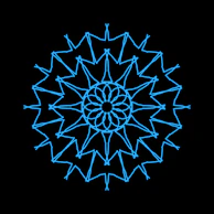 Sacred geometry patterns illuminated in antique gold on a deep indigo background.