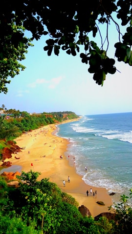 a group of people walking along a beach next to the ocean