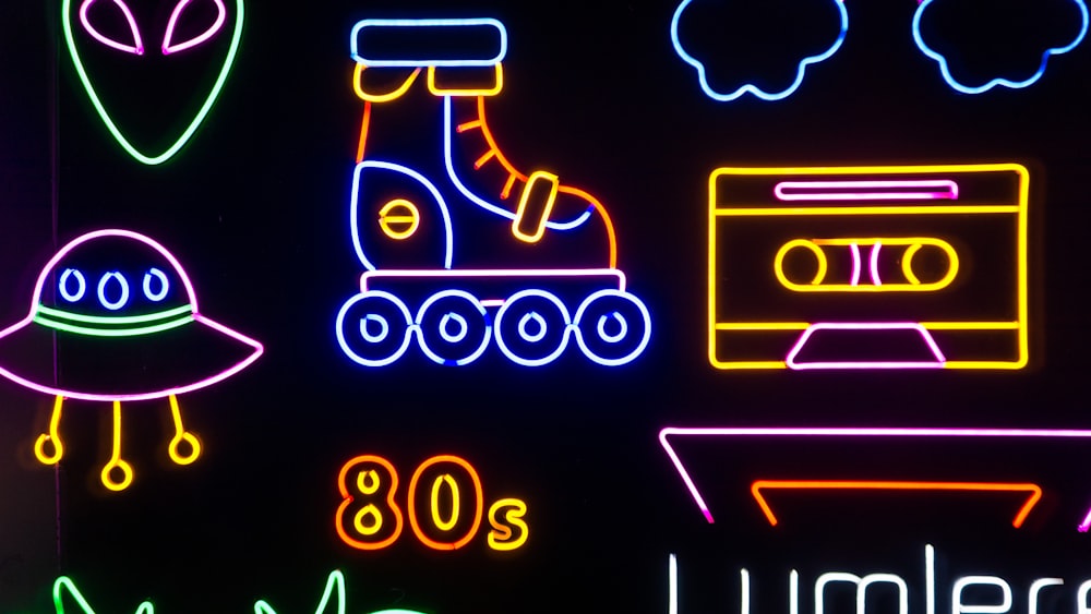 a neon sign with various neon lights on it
