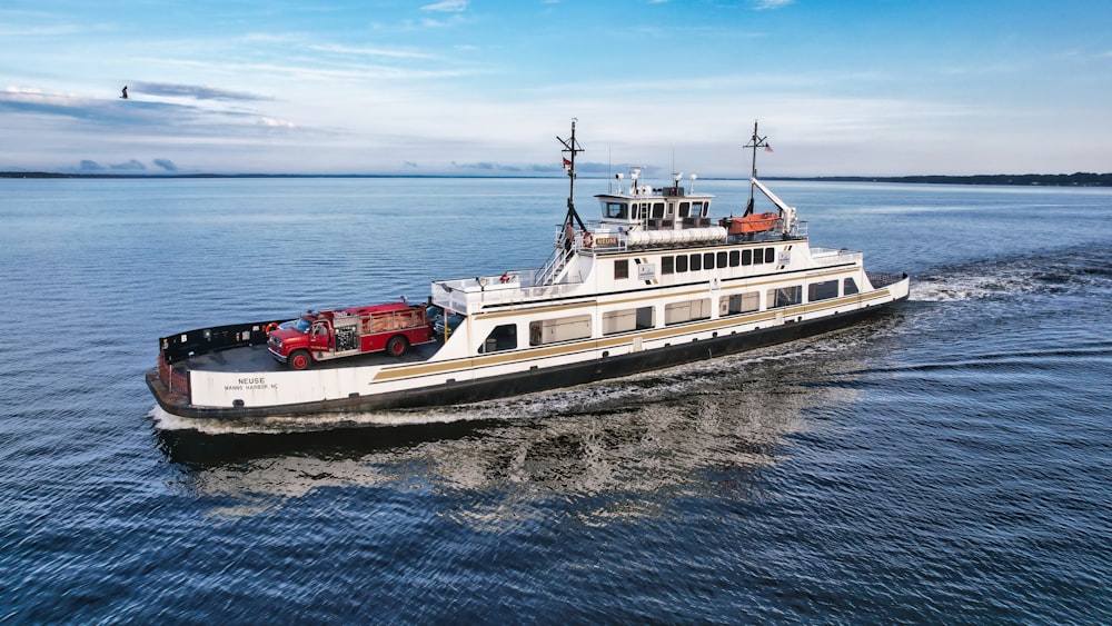 a large boat traveling across a large body of water