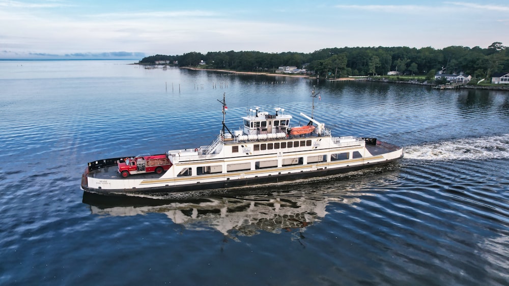 a large boat traveling across a large body of water