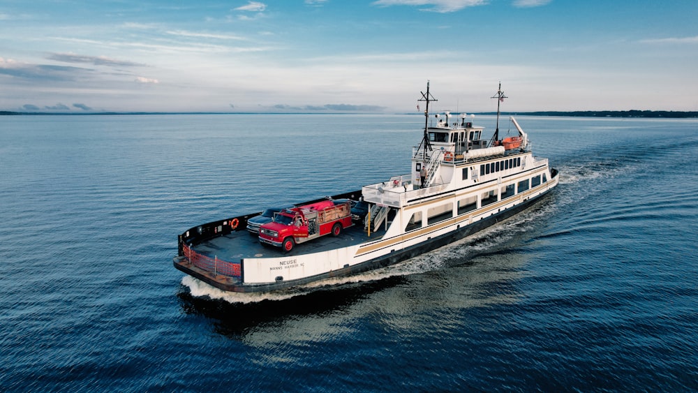 a large boat traveling across a large body of water