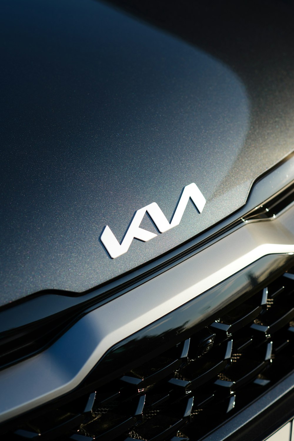 a close up of the front grille of a car