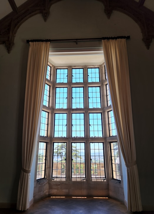 a large open window in a large room