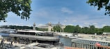A scenic view of the Rive Nord with a taxi in the foreground.