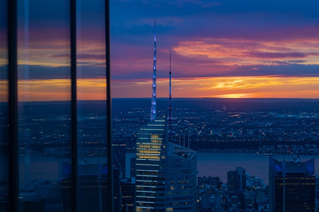 A stunning modern penthouse with city skyline views.