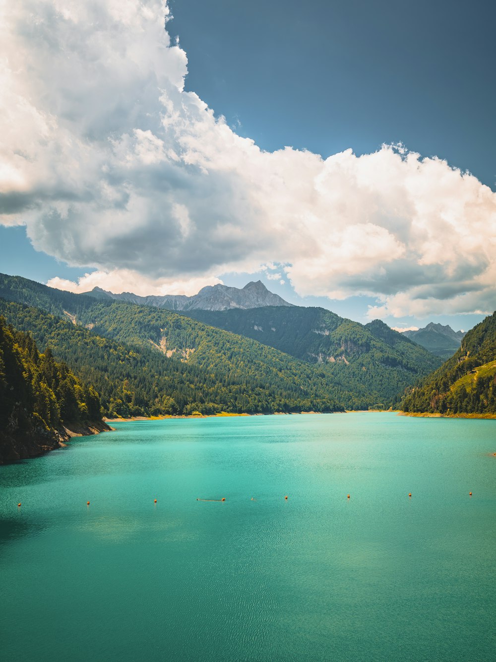 a large body of water surrounded by mountains