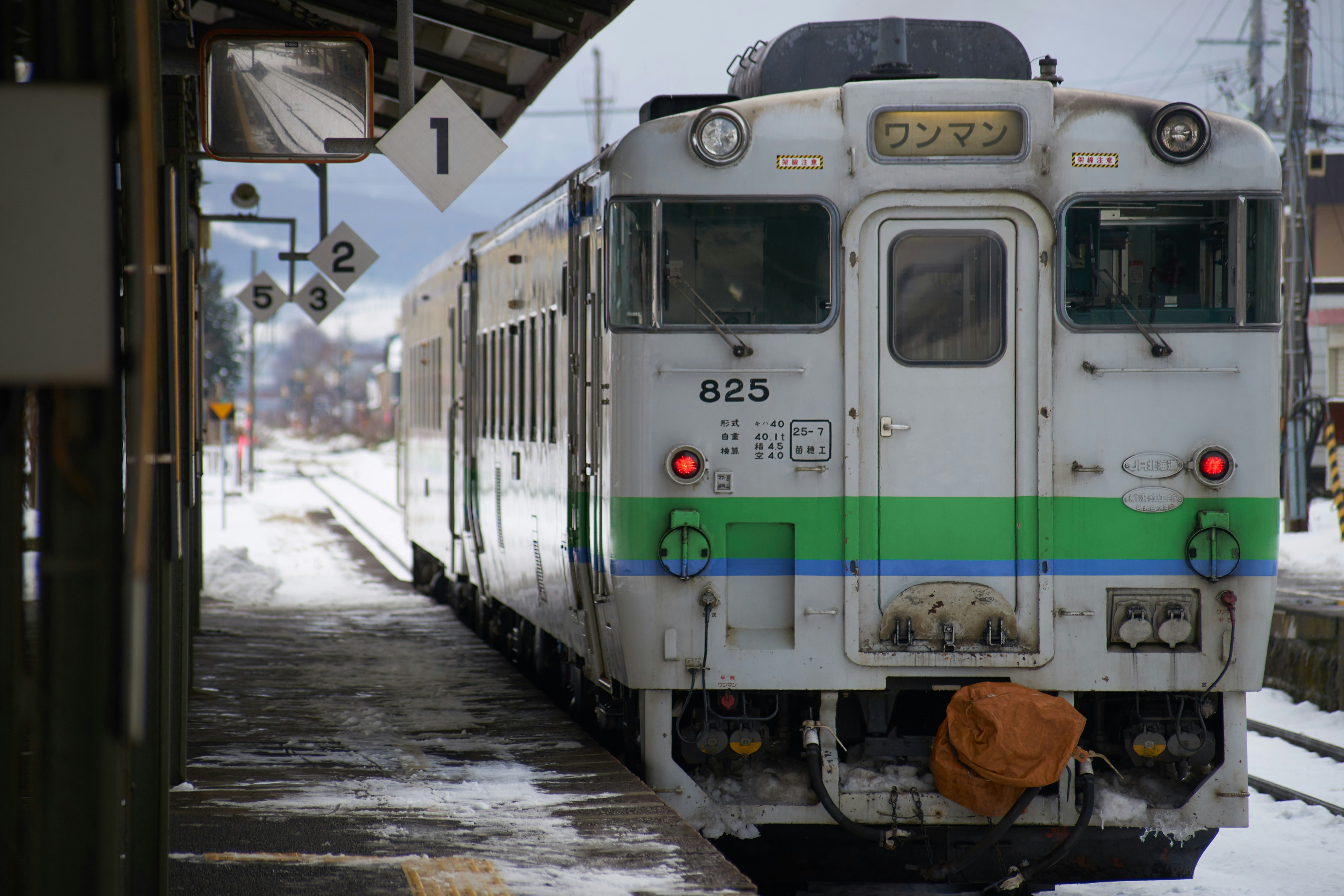 雪の中を列車が線路を下ってくる