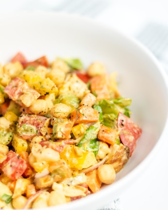 A vibrant vegan salad with fresh ingredients.