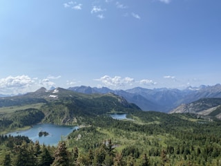 A vibrant photo of Sonamarg's lush green meadows under a clear blue sky with travelers enjoying the serene landscape.