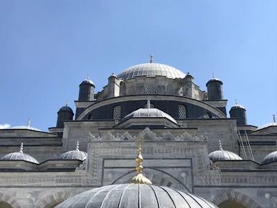 Exterior view of a historic Berlin mosque with intricate architectural details under a clear sky.