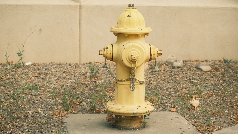 ein gelber Hydrant, der auf einem Bürgersteig sitzt
