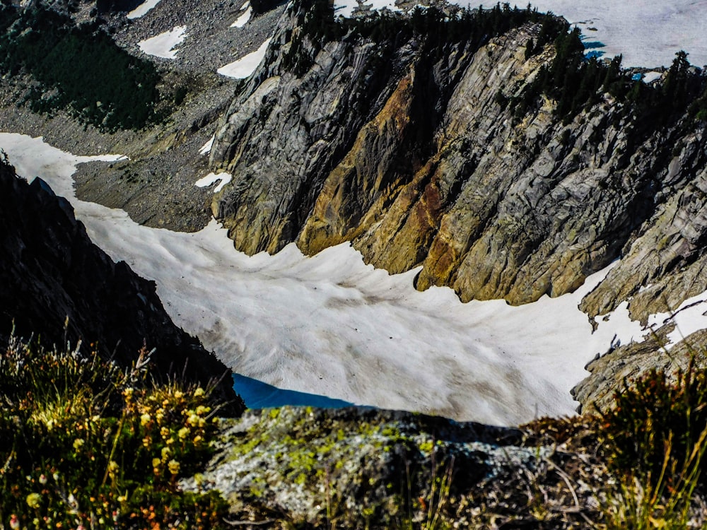 a view of a mountain with snow on it