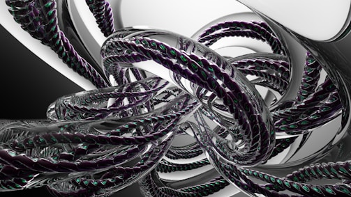 Metallic textures blending with vibrant orange and deep red geometric shapes on a dark background.