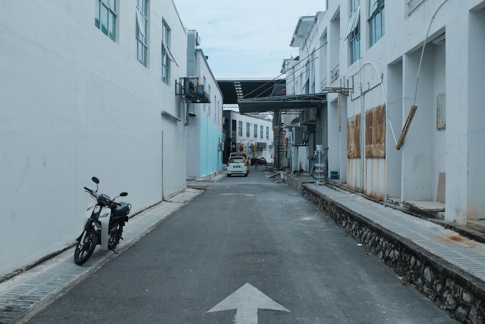 a motorcycle parked on the side of a road