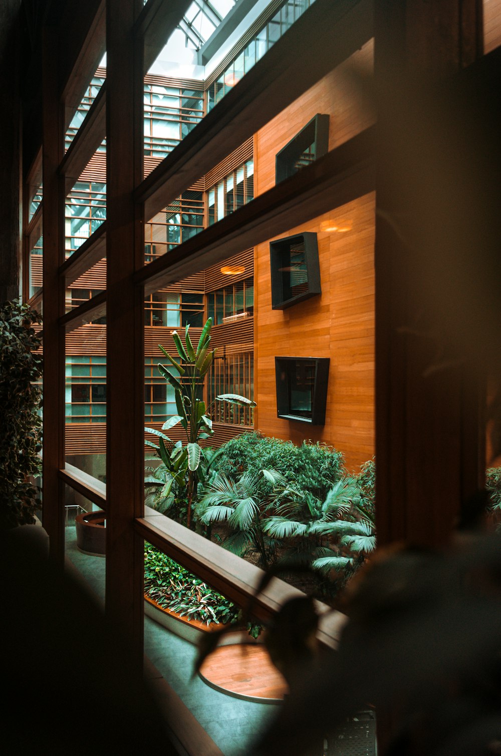 a view of a building through a window