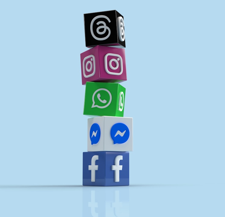 a stack of colorful blocks with social icons on them