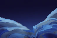 A digital illustration featuring abstract swirls of blue tones resembling waves or clouds against a deep blue background. The fluid shapes create a sense of movement and depth.