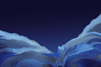 A digital illustration featuring abstract swirls of blue tones resembling waves or clouds against a deep blue background. The fluid shapes create a sense of movement and depth.