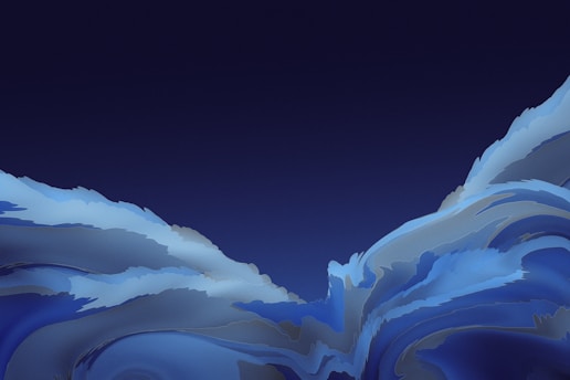 Abstract illustration of digital transformation with flowing data streams and tech icons in blue and purple hues.