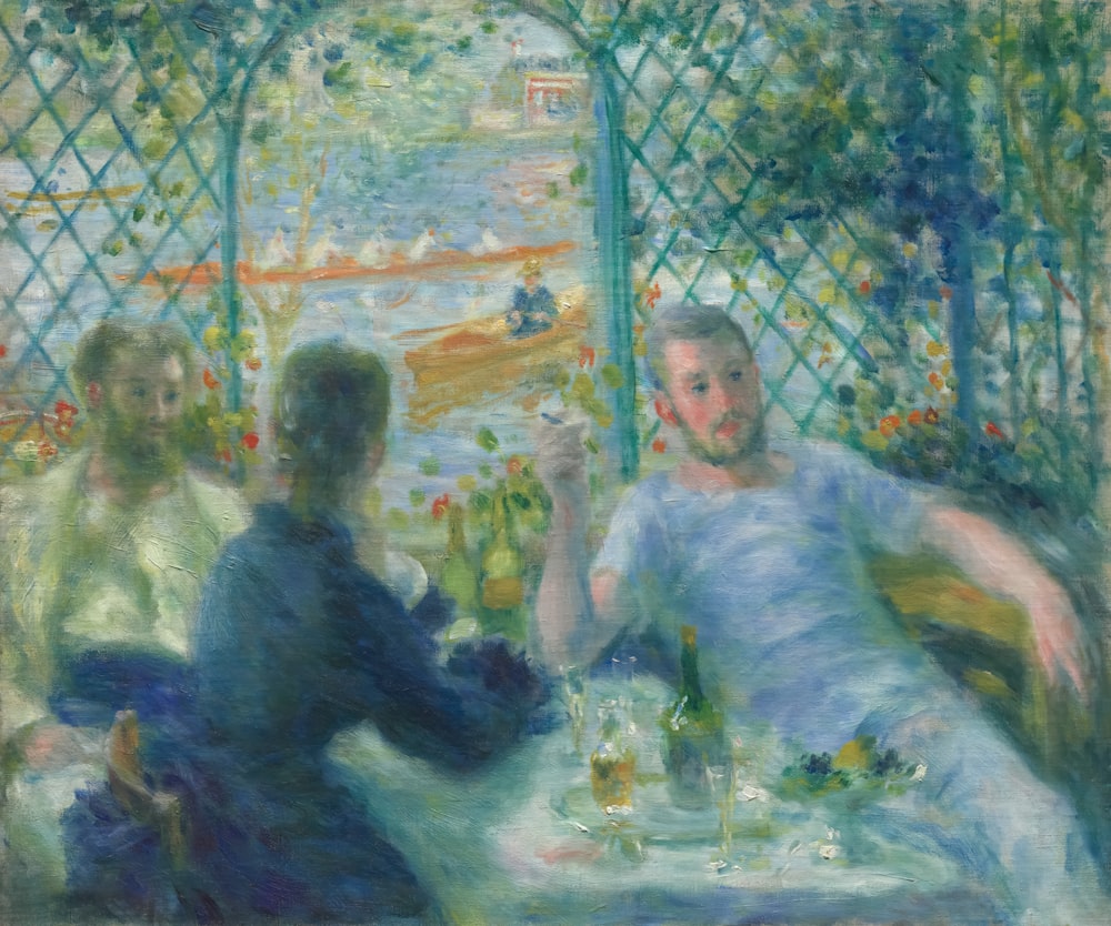 a painting of three people sitting at a table