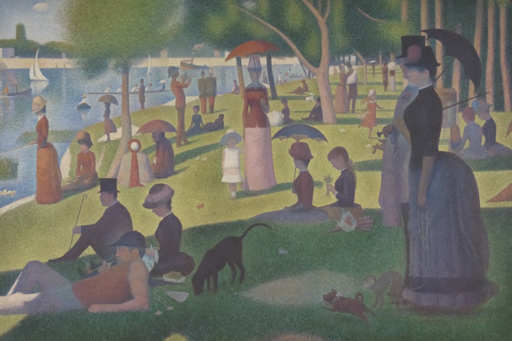 a painting of a woman with an umbrella in a park
