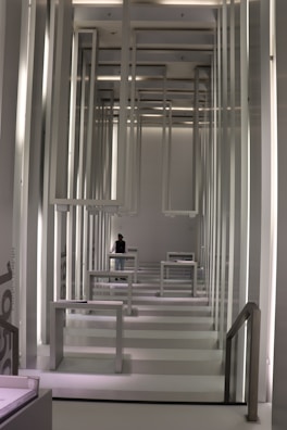 An installation of aluminum frames in a contemporary setting.