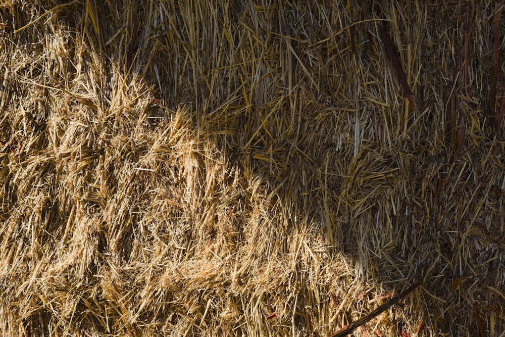 a large pile of hay sitting on top of a field