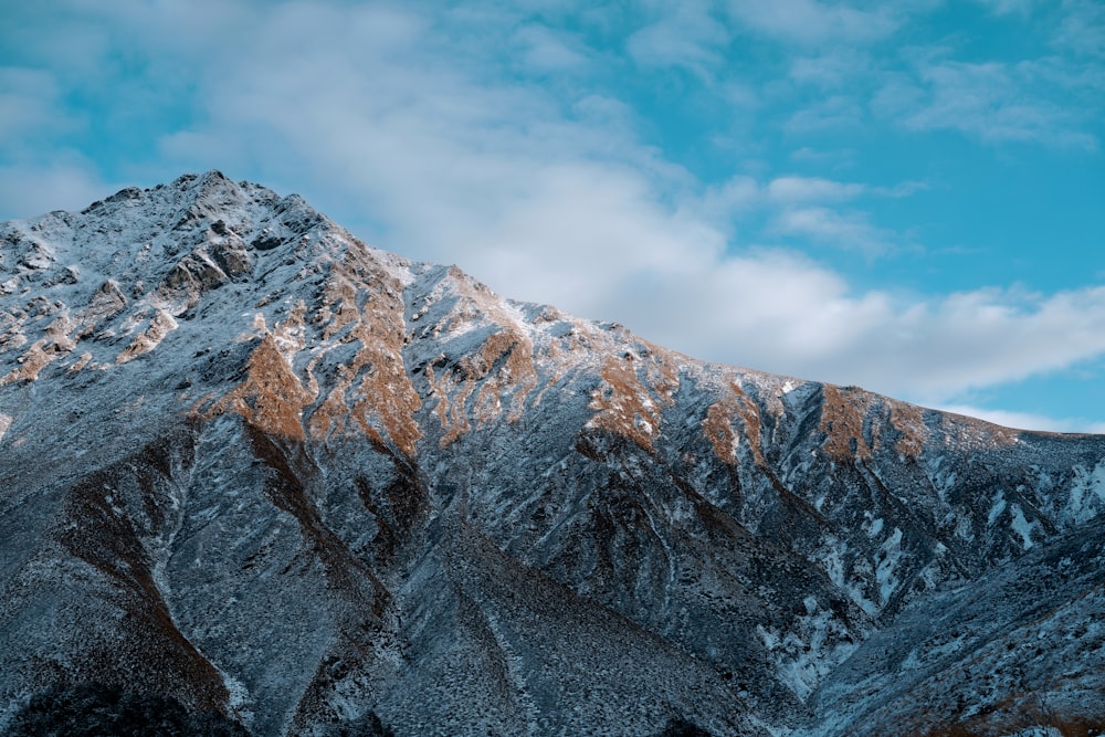 a snow covered mountain with a blue sky in the background