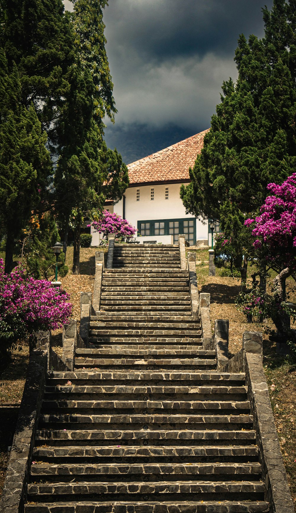 a set of stairs leading up to a building