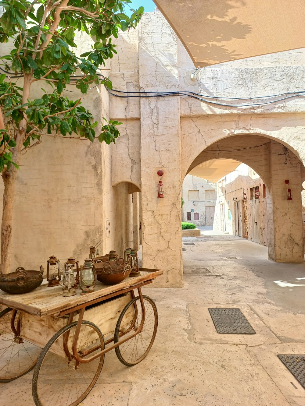 a bike parked in front of a stone building