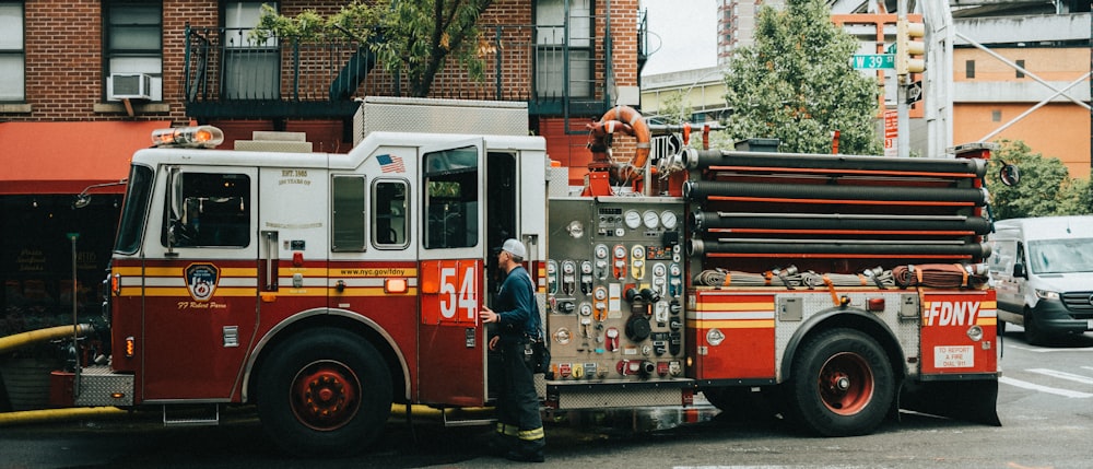 a fire truck parked on the side of the road