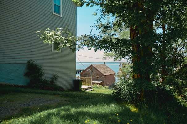 a house sitting next to a body of water