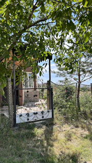 Detail of a gate installation showing precise metalwork and solid hinges in a rural setting