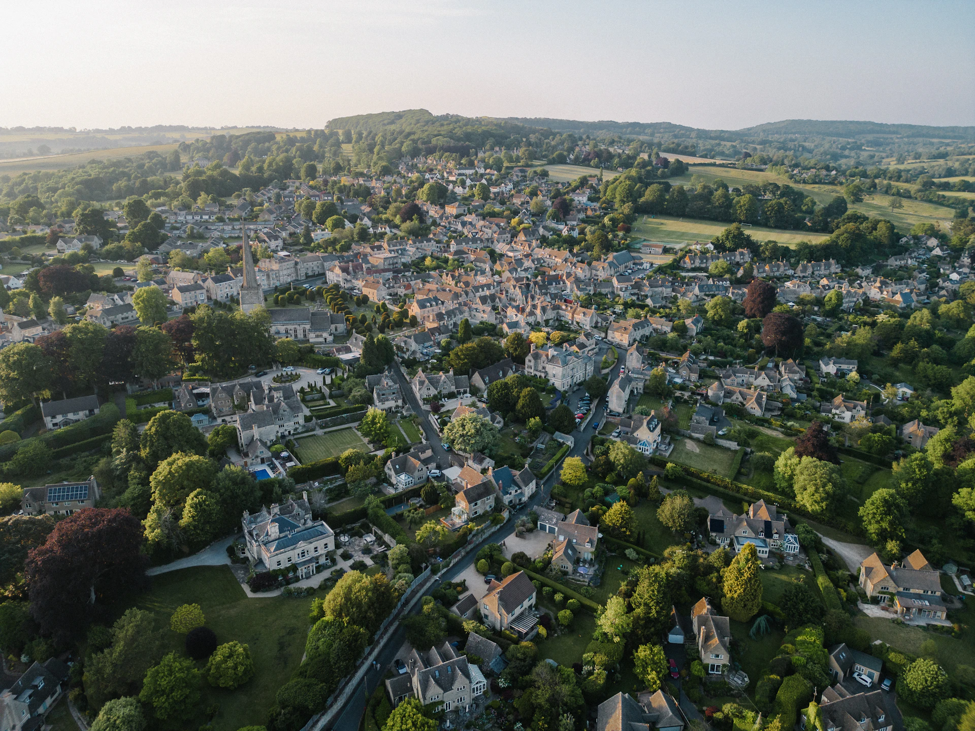 An English village surrounded by fields