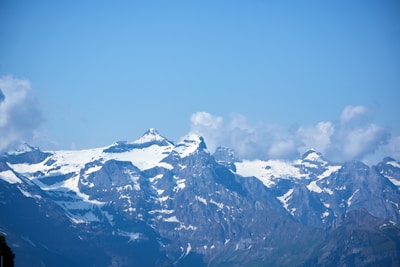 Panoramic view of the Himalayan mountain range under a clear blue sky.