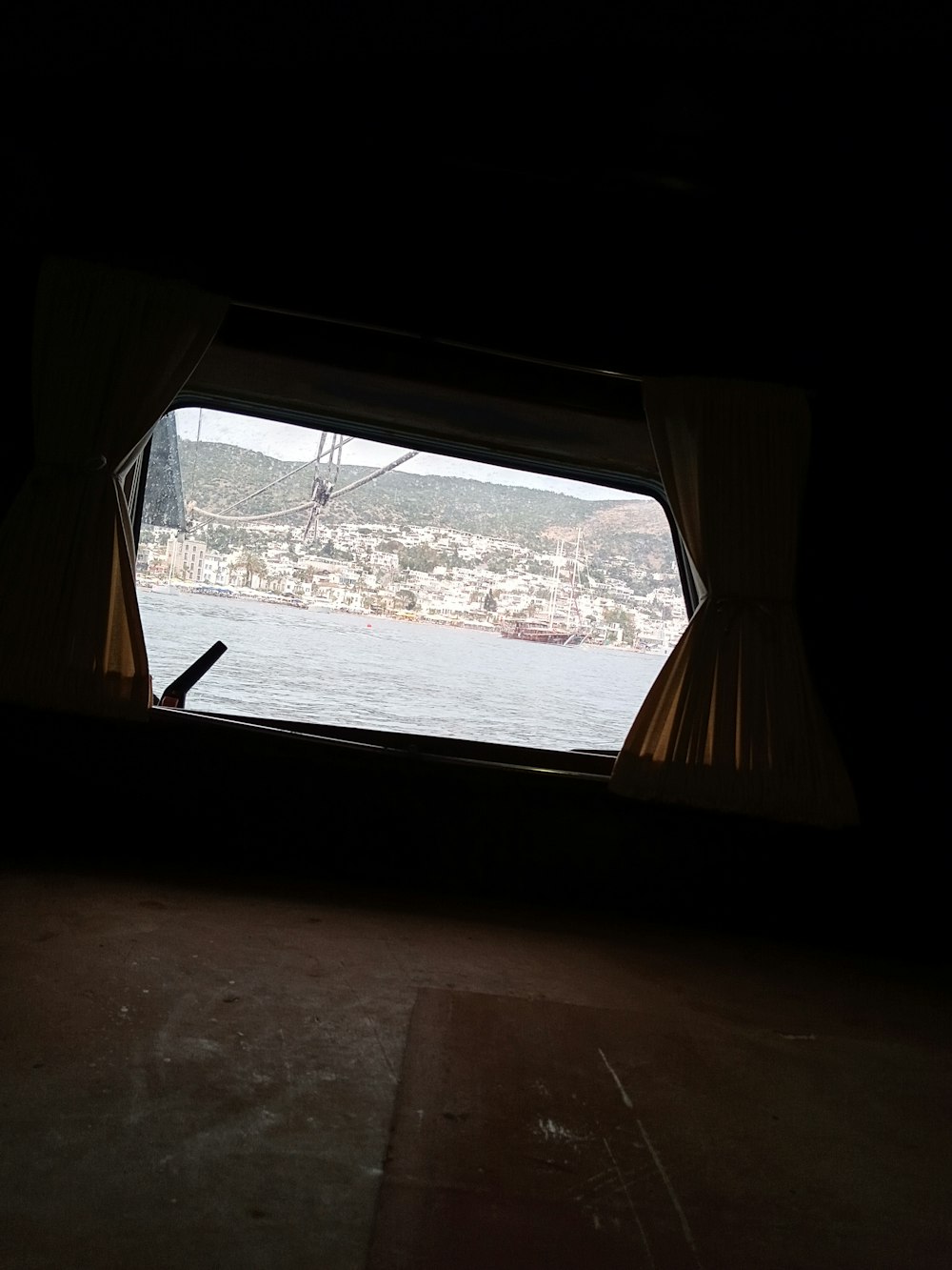 a view of a body of water through a window