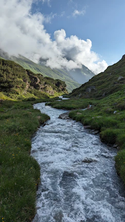 Clean streams flowing through the Himalayan valley, irrigating fields.