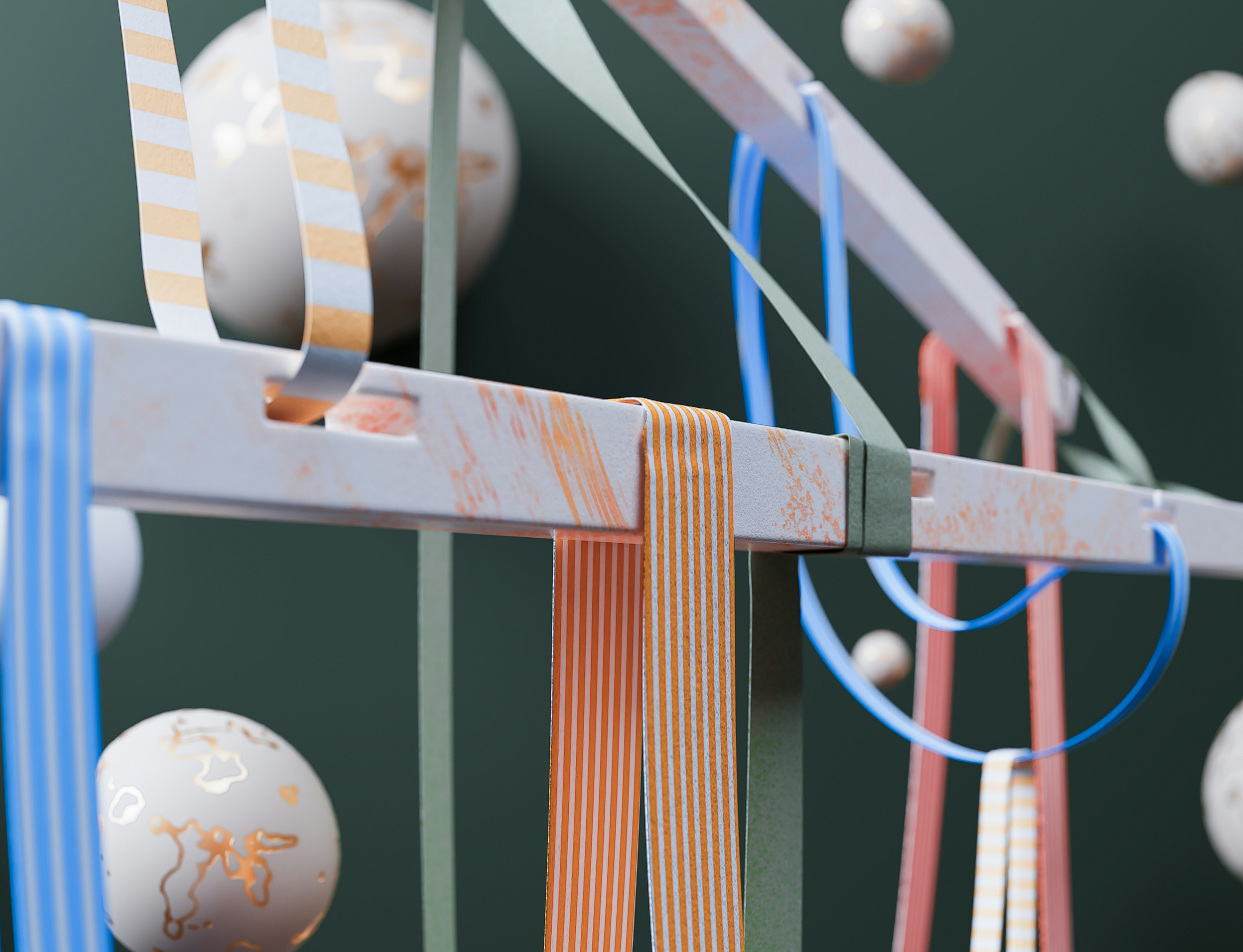 a close up of a bunch of balls on a rack